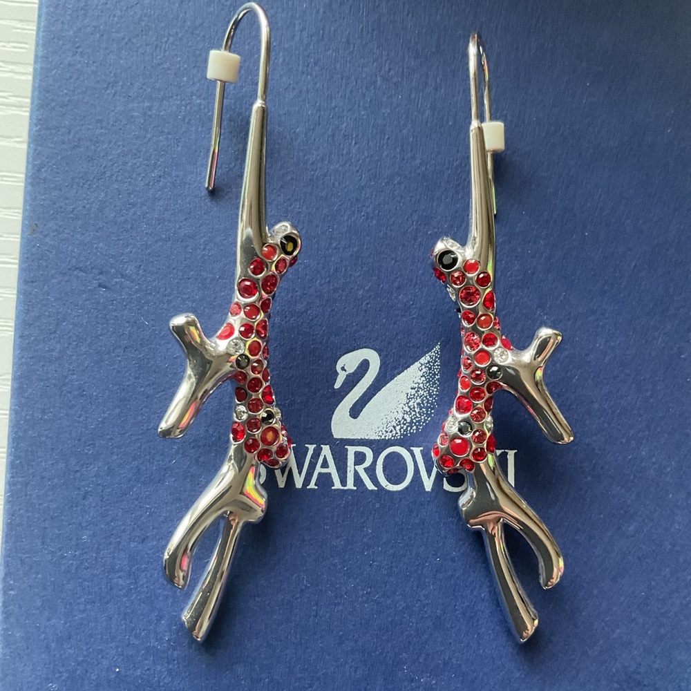 Beautiful Swarovski Silver Earrings with Red Crystal Accents